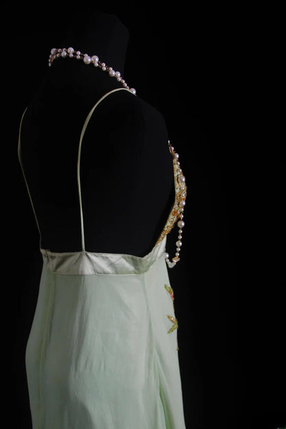 Retro-Kleid im 90er-Jahre-Stil mit asymmetrischem Saum, Spaghettiträgern, Perlen und Teelänge – ideal für Partys, formelle Anlässe und den 20. Geburtstag (AS008).