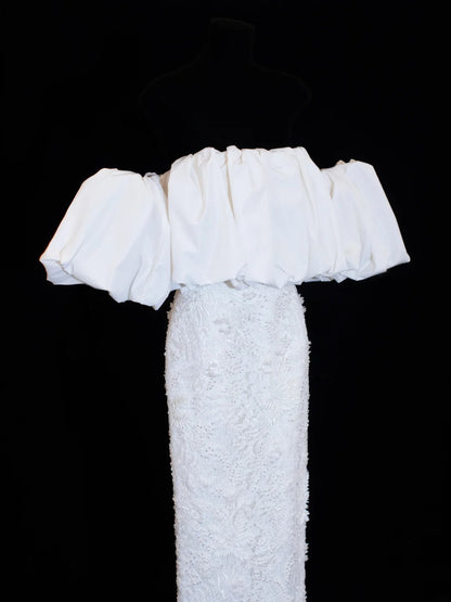 Wedding Gowns Dresses Elegant Modest for Bride Sheath Off The Shoulder With Short Sleeves Lace Petite/Plus Size Bridal Gowns For Women SA009