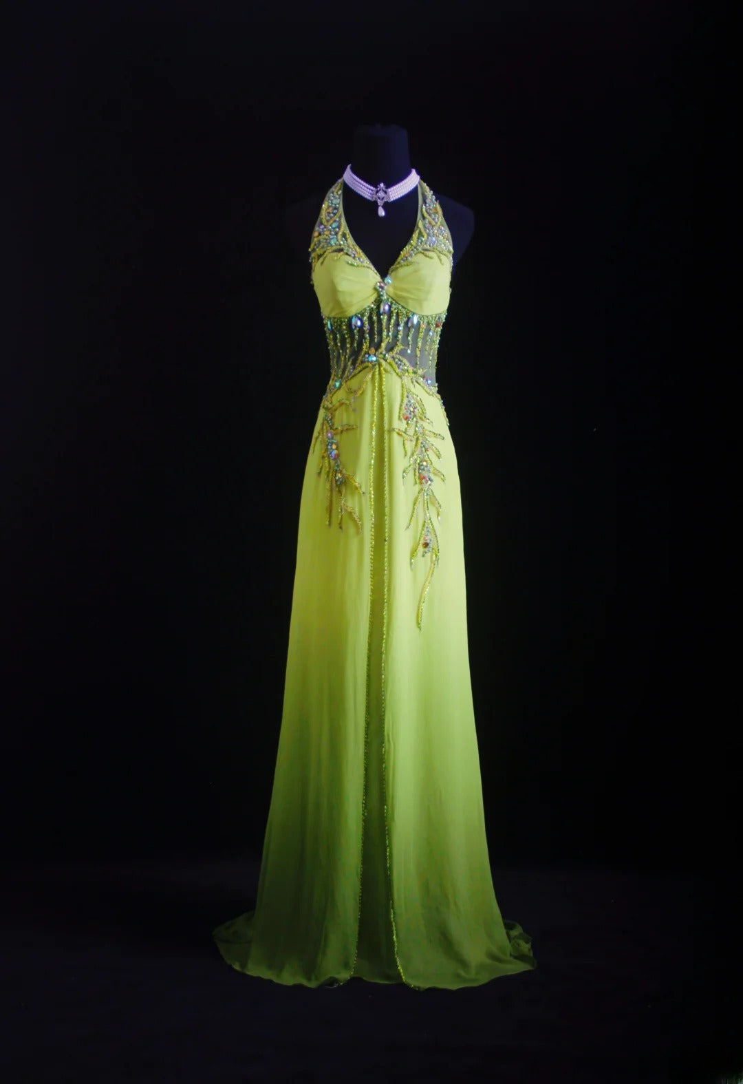 Glitzerndes A-Linien-Halterkleid aus smaragdgrünem Chiffon mit silbernen Perlen für Damen – langes, formelles Ballkleid zum 18. Geburtstag AS009
