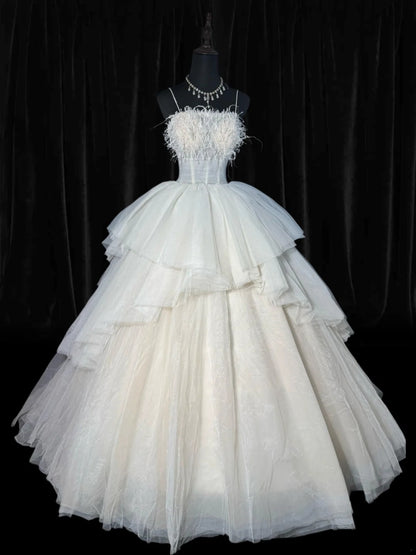 Ethereal Wedding Gowns Brides Dresses Ball Gown Spaghetti Strap for Bride Tulle White Petite/Plus Size Bridal Gown With Feathers For Women AS009