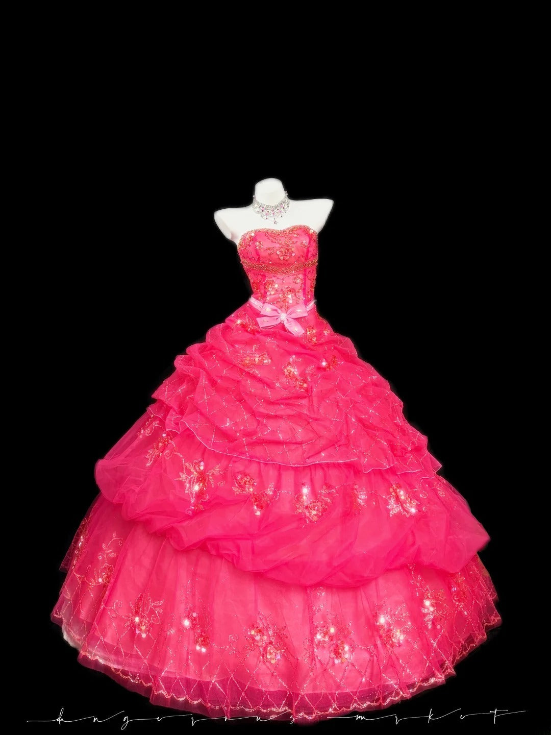 Princess Ball Gown Strapless Hot Pink With Layered Tiered Beaded Sweet 16 Dresses Quinceanera Dress RB3352