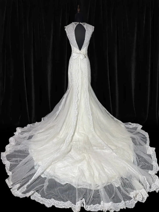 Vintage Wedding Gowns Brides Dresses 1950s 1940s Mermaid V Neckline Lace With Pearls White Petite/Plus Size Bridal Gown For Women AS010