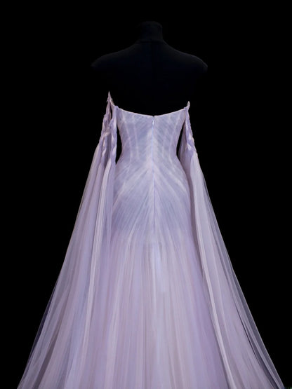 Modest Prom Dress Aesthetic Mermaid Off The Shoulder Lilac Tulle With Cape Style Impress Long Prom Dresses Party Formal Gowns SA010