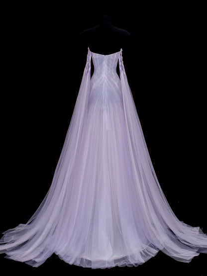 Modest Prom Dress Aesthetic Mermaid Off The Shoulder Lilac Tulle With Cape Style Impress Long Prom Dresses Party Formal Gowns SA010