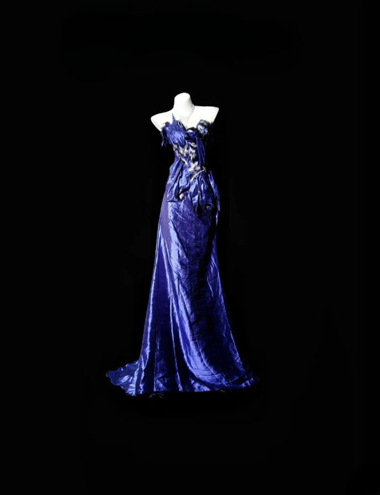 Vintage Prom Dresses Mermaid Sweetheart Royal Blue Satin With Lace 1950s Retro Classy Party Formal Outfits RB6363