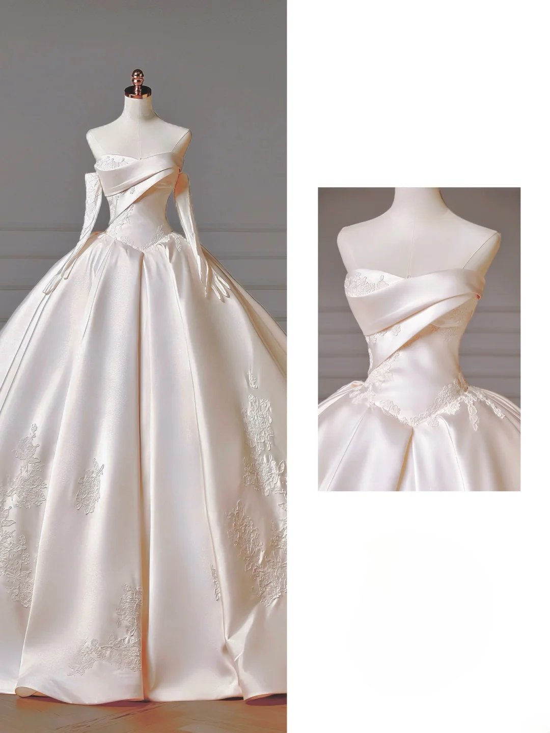 Langes Prinzessinnen-Brautkleid, Ballkleid mit Herzausschnitt, plissiertem Tüll und abnehmbaren Ärmeln, weißes Brautkleid AQ011