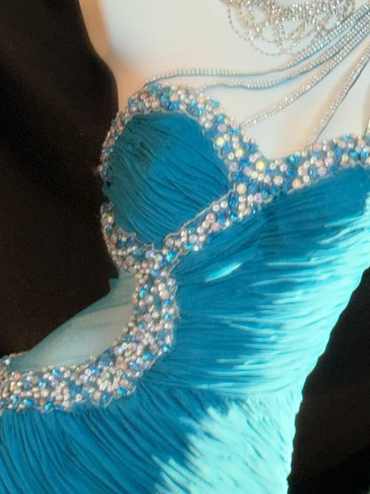 Bescheidene Meerjungfrauen-Abschlussballkleider, One Shoulder, blau, mit Perlenstickerei, lange Abendmode RB3353