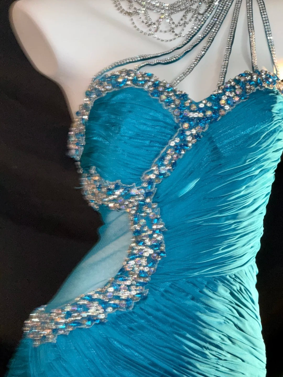 Bescheidene Meerjungfrauen-Abschlussballkleider, One Shoulder, blau, mit Perlenstickerei, lange Abendmode RB3353