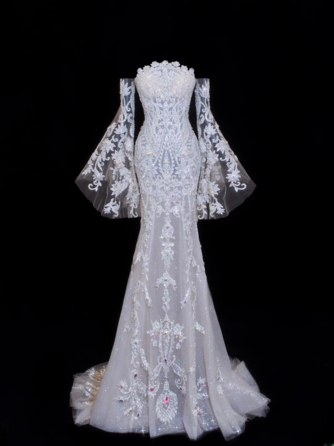 Robes de mariée élégantes et pudiques pour la mariée, style sirène, bustier, manches longues, dentelle, tailles petites et grandes, SA012