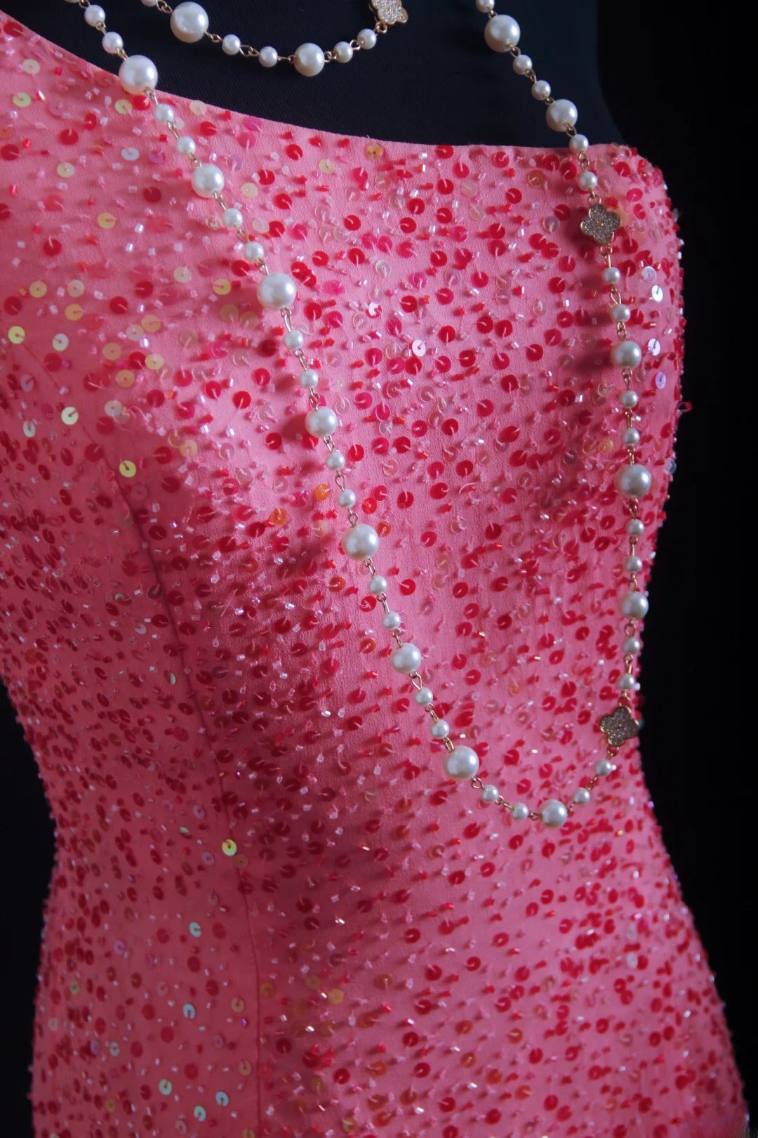 Robe de bal vintage années 90, fourreau asymétrique rose à sequins, longue robe de soirée AS012