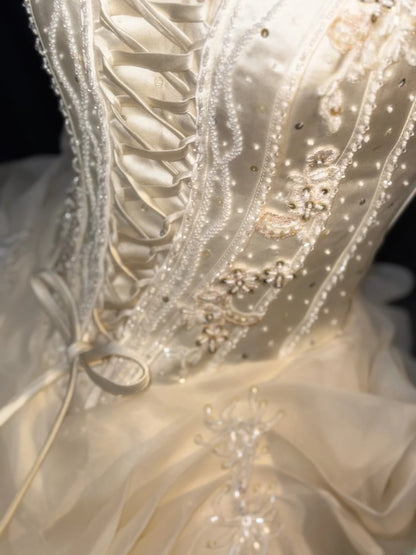 Princess Ball Gown Strapless Champagne With Layered Tiered Corset Fitted Long Sweet 16 Dresses Quinceanera Dress RB3354