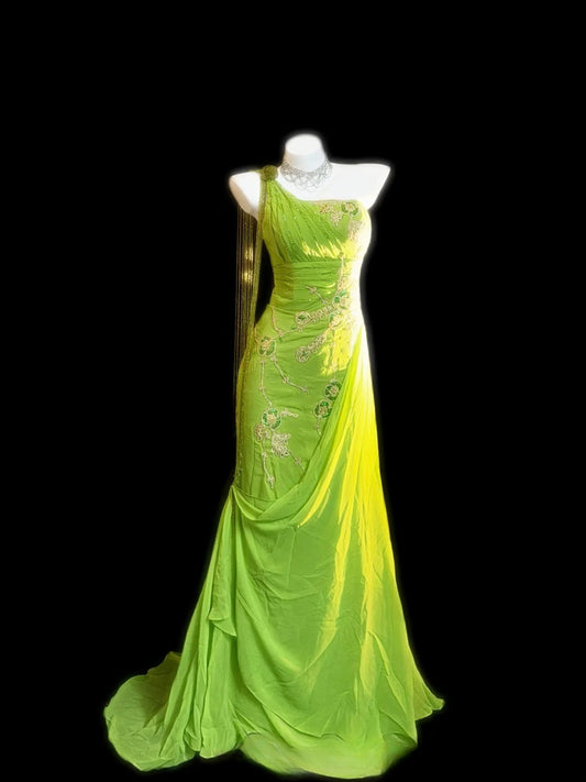 Modest Prom Dresses Mermaid One Shoulder Green With Beading Long Evening Formal Outfits RB3355