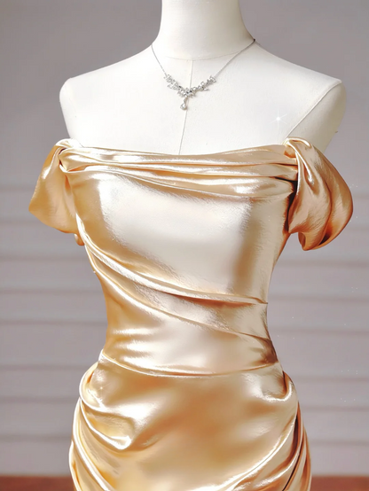 Chic Prom Dresses Aesthetic Mermaid Off The Shoulder Gold With Pleated Inspiration Impress Long Party Formal Gown For Teenagers High Schools AQ013