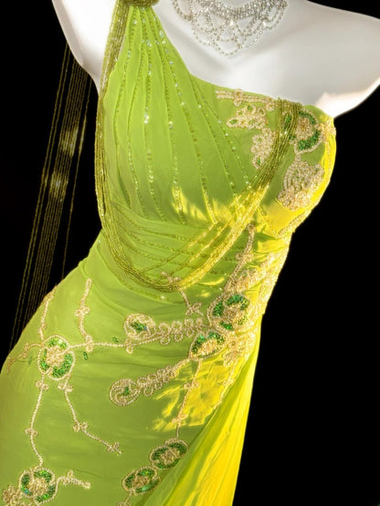 Modest Prom Dresses Mermaid One Shoulder Green With Beading Long Evening Formal Outfits RB3355