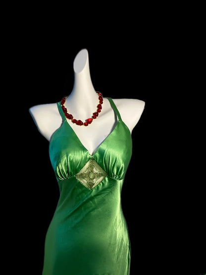 Elegantes, ärmelloses, grünes Satin-Abendkleid mit Spaghettiträgern – perfekt für Highschool-Teenager, Abschlussball oder andere festliche Anlässe (AS014)