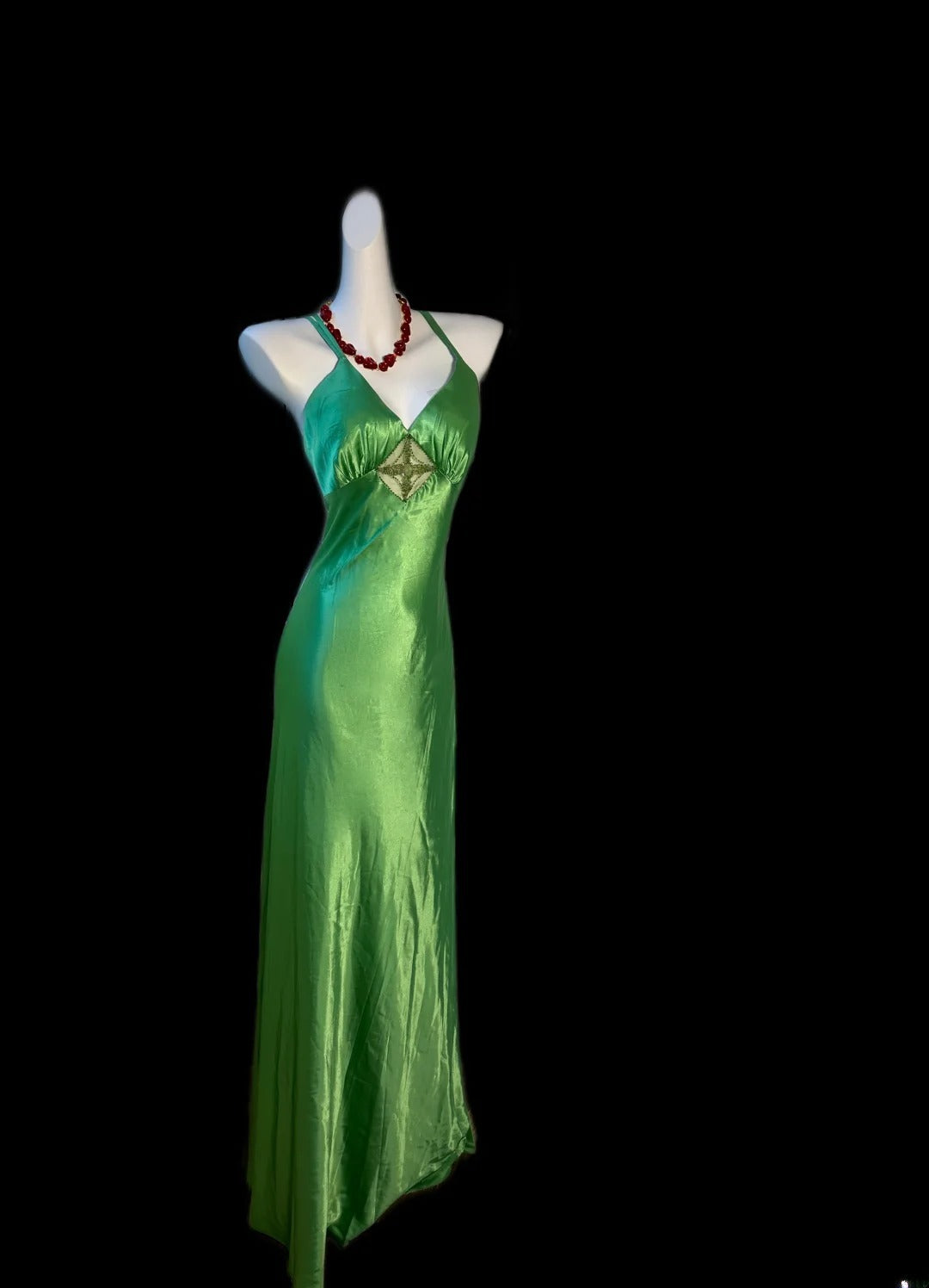 Elegantes, ärmelloses, grünes Satin-Abendkleid mit Spaghettiträgern – perfekt für Highschool-Teenager, Abschlussball oder andere festliche Anlässe (AS014)