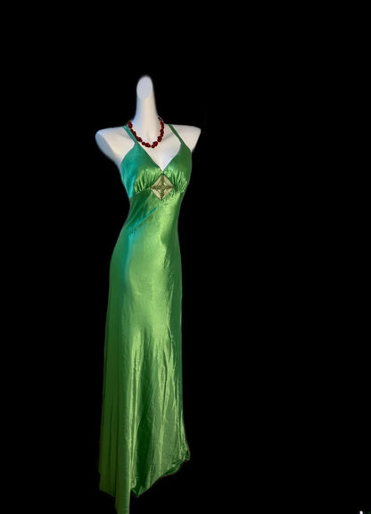 Elegantes, ärmelloses, grünes Satin-Abendkleid mit Spaghettiträgern – perfekt für Highschool-Teenager, Abschlussball oder andere festliche Anlässe (AS014)