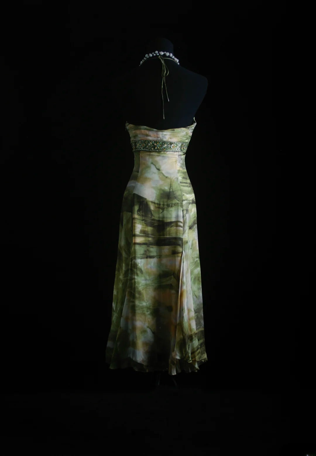 Vintage Prom Dresses 90s Formal Mermaid Halter Floral Green Mid Length Chiffon Party Gowns Prom Dresses AS014