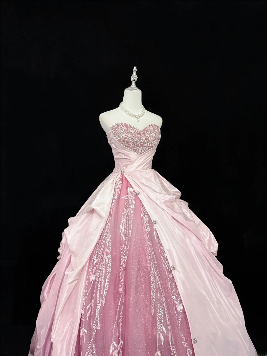 Fairytale Prom Dresses Ball Gown Sweetheart Pink With Beading Tulle Evening Long Formal Dress RB7388
