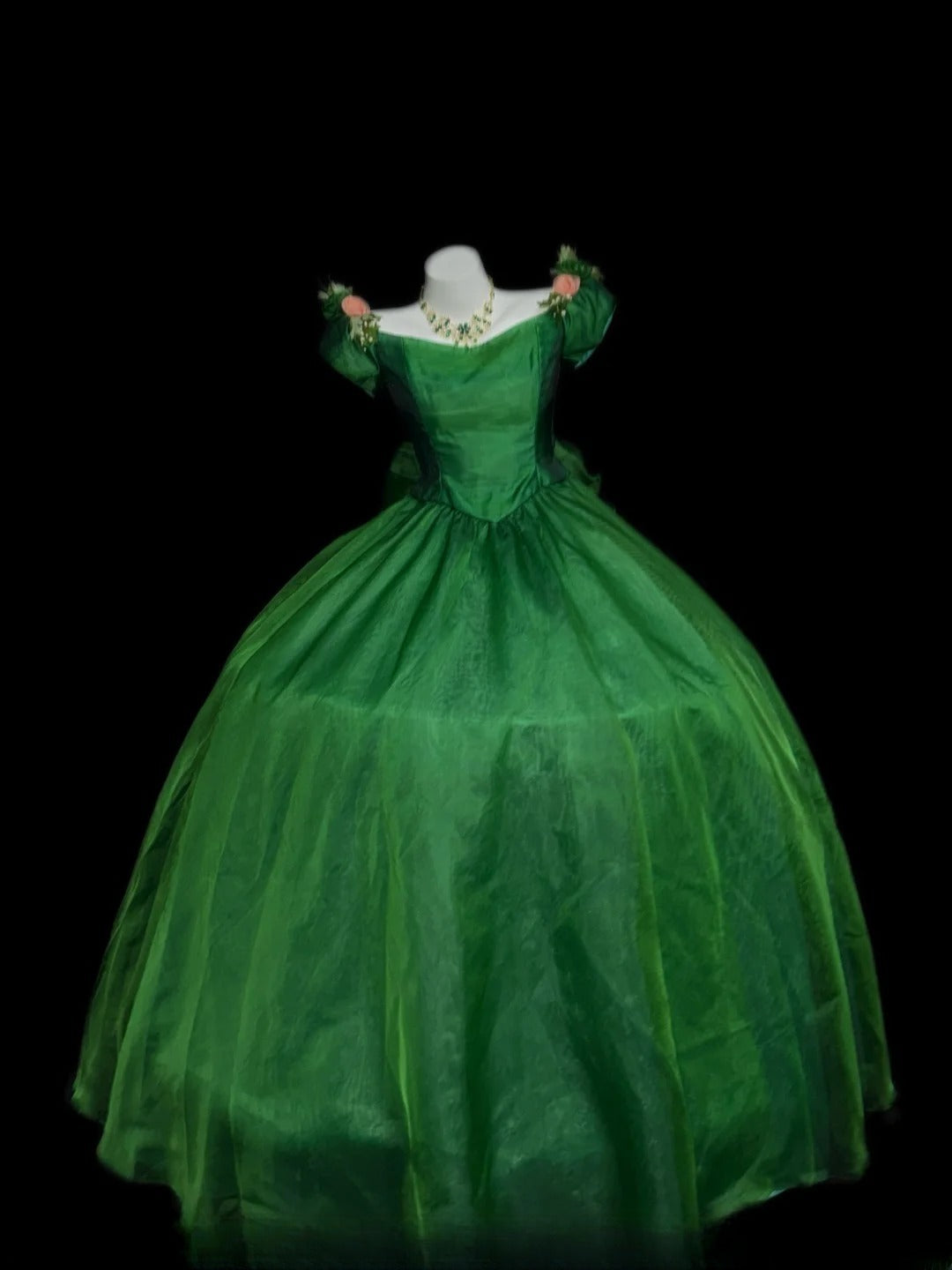 Princess Ball Gown Dark Green With Pink Flowers Long Sweet 16 Dresses Quinceanera Dress RB3357
