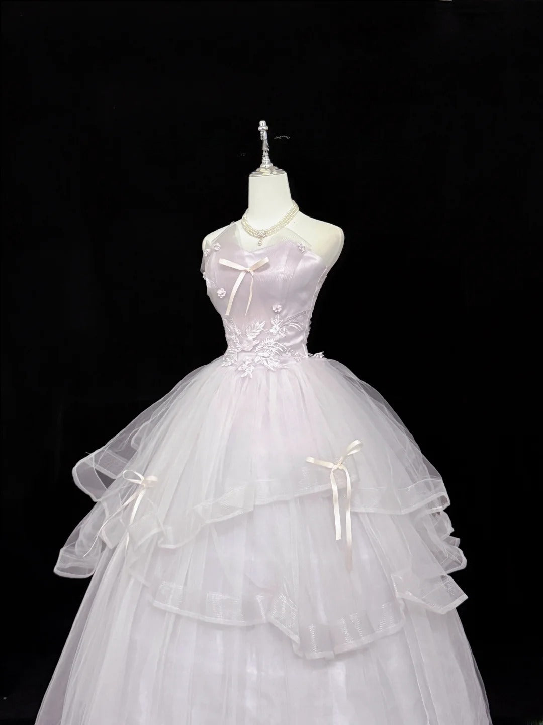 Fairytale Prom Dresses Ball Gown Sweetheart Light Lilac With Appliqued Tulle Evening Long Formal Dress RB7389