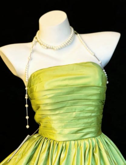 Robe de bal vintage sans bretelles en satin vert, robe de soirée courte pour un 16e anniversaire, robe de cocktail AS015