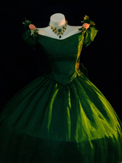 Princess Ball Gown Dark Green With Pink Flowers Long Sweet 16 Dresses Quinceanera Dress RB3357