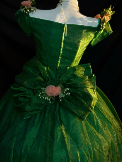 Princess Ball Gown Dark Green With Pink Flowers Long Sweet 16 Dresses Quinceanera Dress RB3357