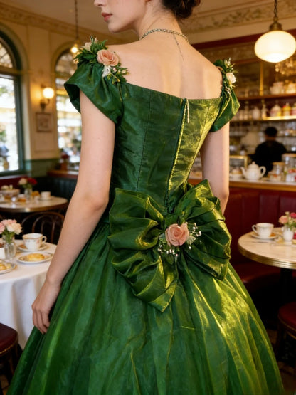 Princess Ball Gown Dark Green With Pink Flowers Long Sweet 16 Dresses Quinceanera Dress RB3357