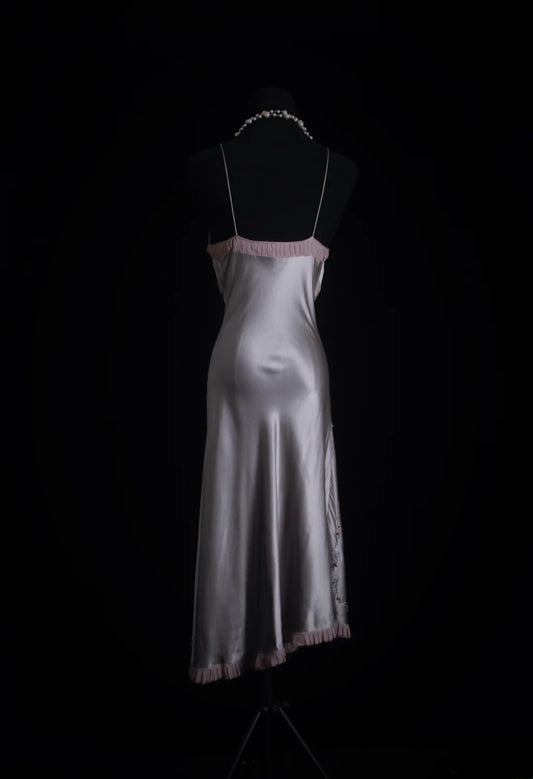 Vintage Prom Dresses 90s Formal Mermaid Spaghetti Strap Silver Gray Mid Length Party Gowns Prom Dresses AS015