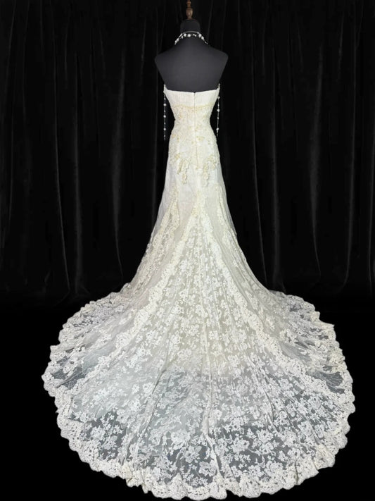 Wedding Dresses Strapless Drop Waist 1950s 1940s Mermaid Strapless Lace Tulle With Appliques White Petite/Plus Size Bridal Gown For Women AS015