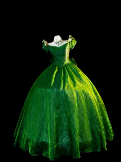 Princess Ball Gown Dark Green With Pink Flowers Long Sweet 16 Dresses Quinceanera Dress RB3357
