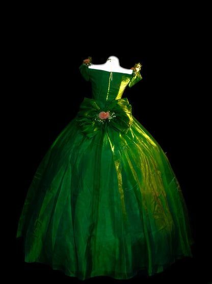 Princess Ball Gown Dark Green With Pink Flowers Long Sweet 16 Dresses Quinceanera Dress RB3357