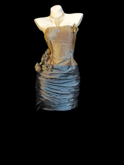Robes de bal de fin d'année courtes grises modestes sans bretelles, mini, pour le lycée, pour les élèves de 4ème (équivalent 8th grade aux US), inspiration robe de bal de fin d'année RB3358