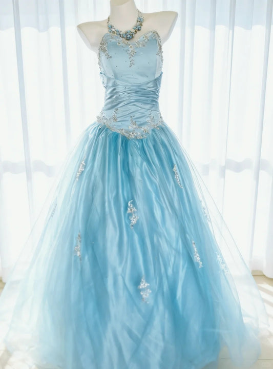Vintage Ball Gown Sweetheart Tulle Sleeveless Long Quinceanera Dresses Sweet 15 16 Birthday Outfits AS016