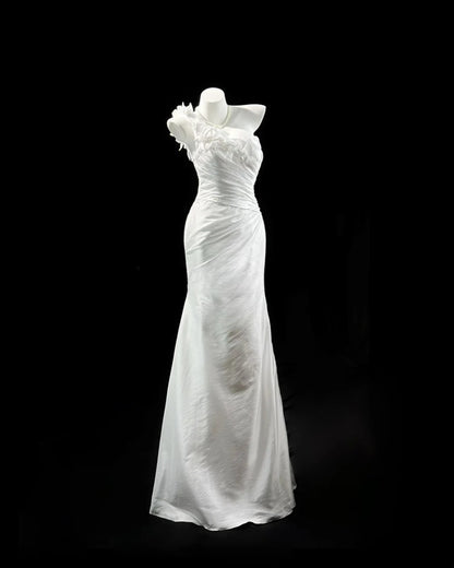 Refined Prom Dresses Mermaid One Shoulder White Taffeta With Beading Evening Dress Formal Outfits RB5827