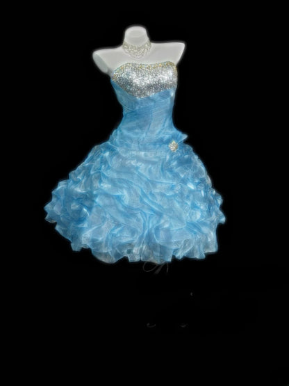 Elegante Ballkleider Trägerlose blaue Minikleider für den Schulabschluss Kurze High School für die 8. Klasse Abschlussball-Inspiration Homecoming-Kleid RB3359
