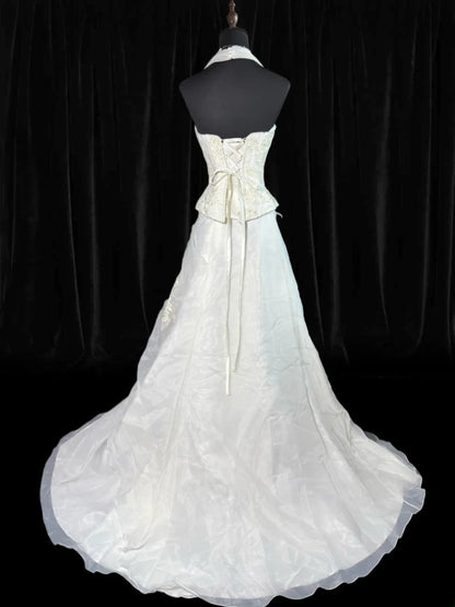 Robe de mariée bustier taille basse années 40/50, robe de bal deux pièces en tulle avec appliques, blanche, tailles petites et grandes, AS017