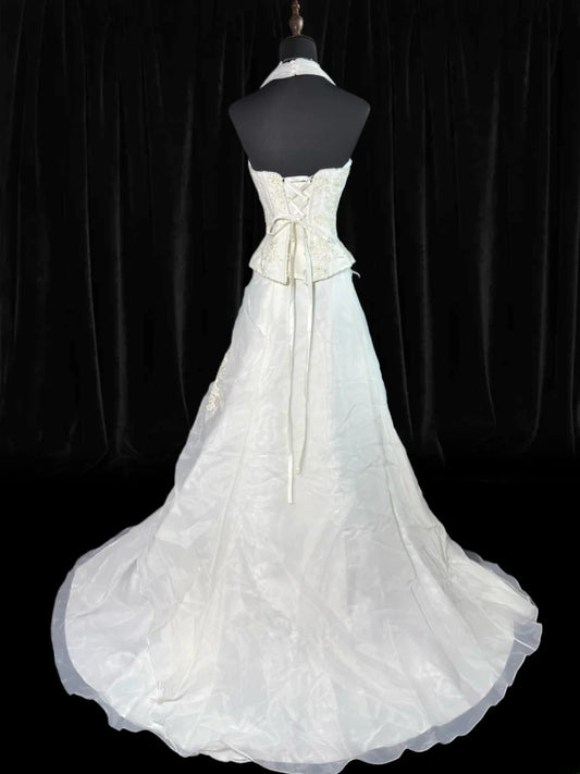Wedding Dresses Strapless Drop Waist 1950s 1940s 2 Pieces Ball Gown Halter Tulle With Appliques White Petite/Plus Size Bridal Gown For Women AS017