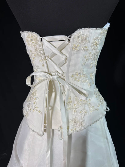 Robe de mariée bustier taille basse années 40/50, robe de bal deux pièces en tulle avec appliques, blanche, tailles petites et grandes, AS017