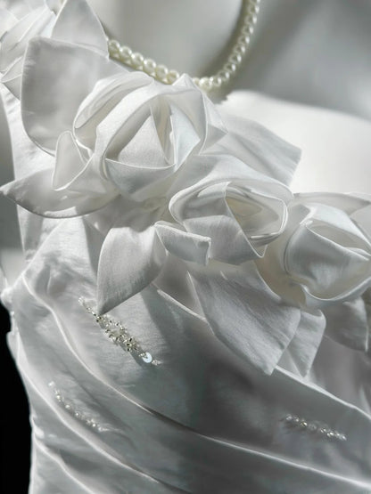 Refined Prom Dresses Mermaid One Shoulder White Taffeta With Beading Evening Dress Formal Outfits RB5827