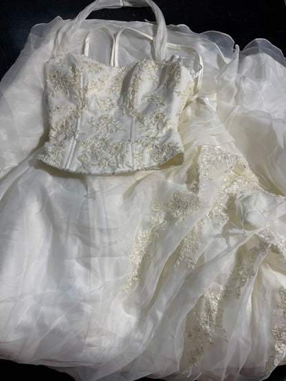 Robe de mariée bustier taille basse années 40/50, robe de bal deux pièces en tulle avec appliques, blanche, tailles petites et grandes, AS017