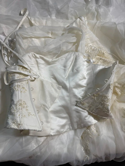 Robe de mariée bustier taille basse années 40/50, robe de bal deux pièces en tulle avec appliques, blanche, tailles petites et grandes, AS017