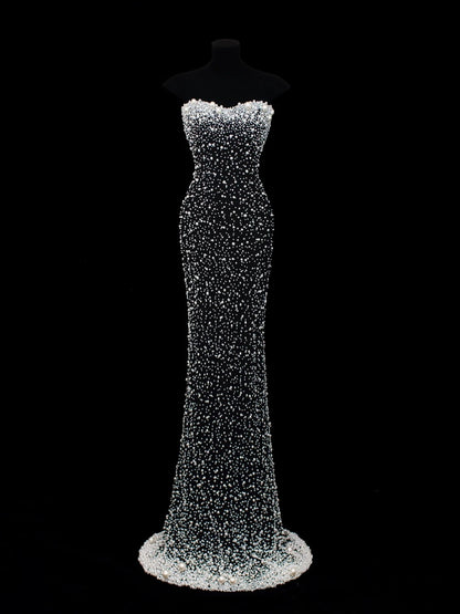 Preiswertes, paillettenbesetztes, elegantes Meerjungfrauen-Kleid im Stil der 1950er Jahre mit Perlenstickerei – ein beeindruckendes langes Ballkleid für festliche Anlässe und Partys (SA018).