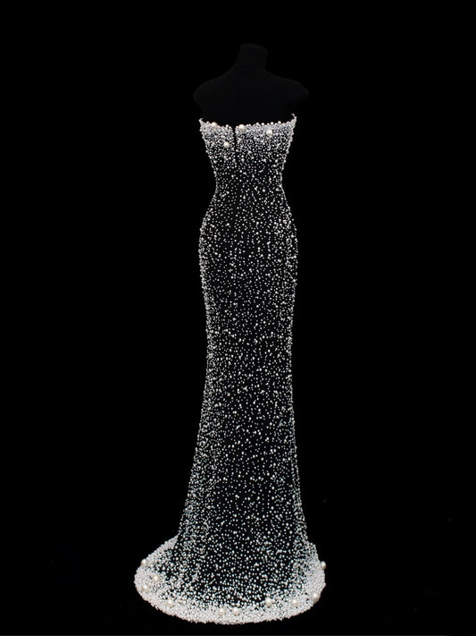 Preiswertes, paillettenbesetztes, elegantes Meerjungfrauen-Kleid im Stil der 1950er Jahre mit Perlenstickerei – ein beeindruckendes langes Ballkleid für festliche Anlässe und Partys (SA018).