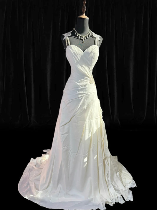 Ethereal Wedding Gowns Brides Dresses A line Spaghetti Strap for Bride Satin White Petite/Plus Size Bridal Gown With Beads For Women AS018