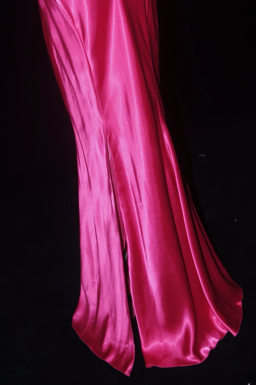 Robe de bal vintage années 90, coupe sirène, bretelles spaghetti, satin rose fuchsia orné de perles, robe de soirée longue AS019