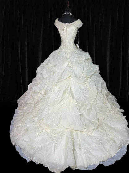 Robe de mariée taille basse années 1950/1940, robe de bal épaules dénudées à volants, blanche, tailles petites/grandes, pour femmes AS020