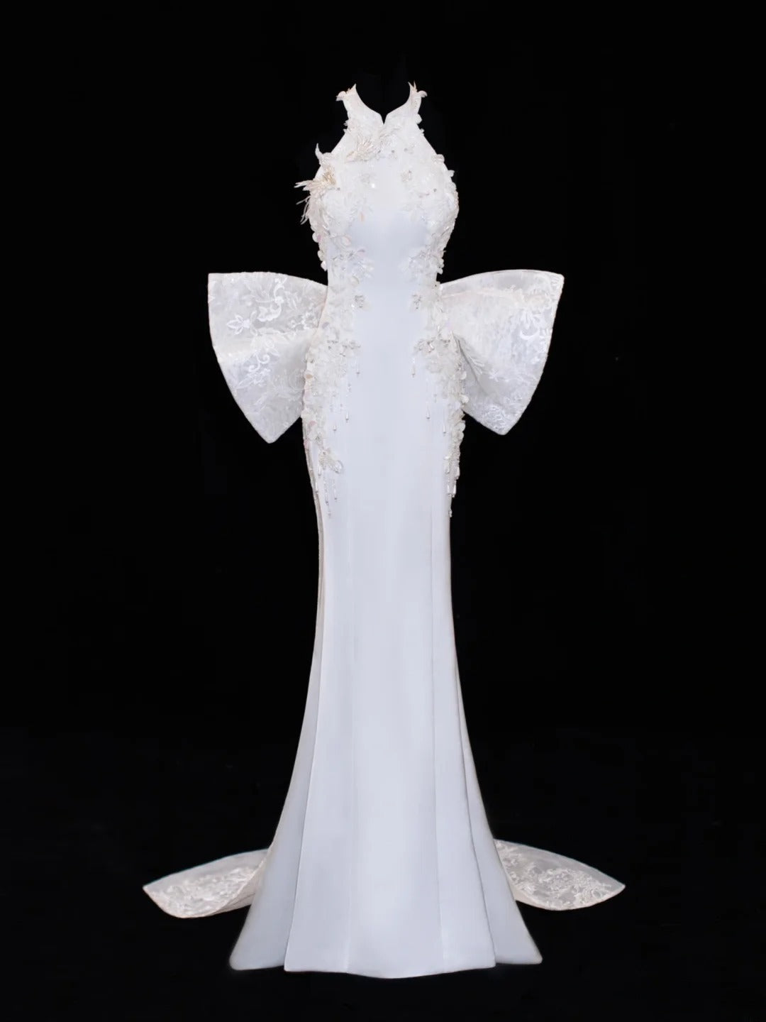 Prinzessinnen-Hochzeitskleider, elegant und schlicht für die Braut, Meerjungfrauen-Stil, hoher Kragen, Weiß, Brautkleider in kleinen/großen Größen für Damen SA021