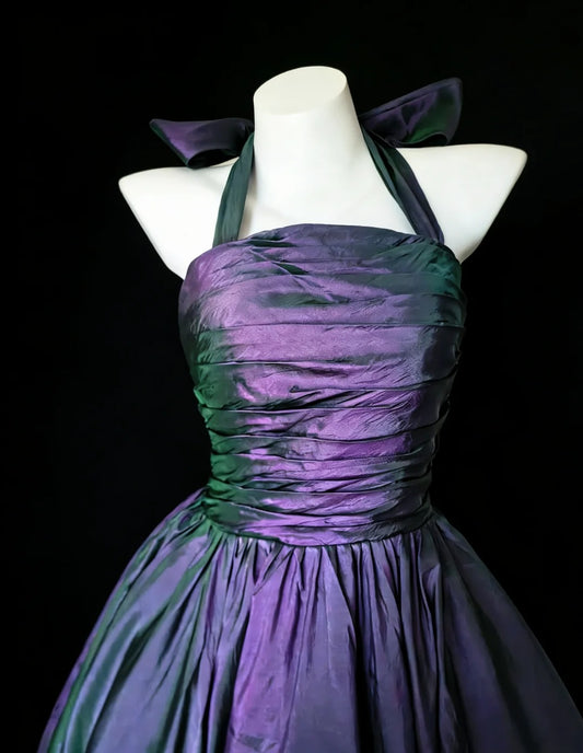 Vintage Ball Gown Halter Purple Taffeta Hoco Gowns Short 16th Birthday Dress Homecoming Dresses Cocktail Gown AS021